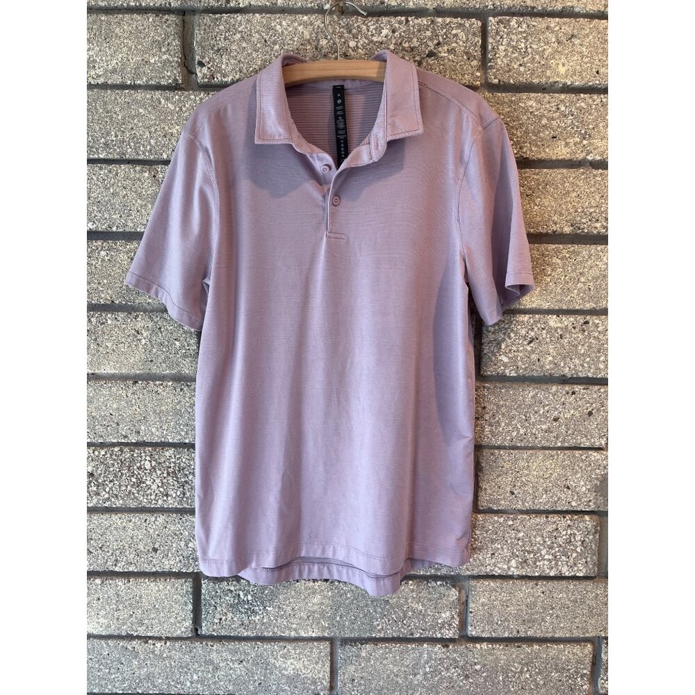 Lululemon Mens Lavender Polo Shirt Short Sleeve Button Collar Lightweight Stretc